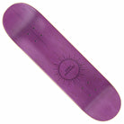 The Lion 8.25 Sandoval Zero Skateboards Deck features a purple finish with a black sunburst design and the words "ZERO ALMISKY" by artist Micha Ulrich. Deck only—no grip tape or wheels included.