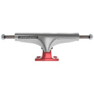The 151 Stage 4 Hollow Bar Logo Silver Ano Red Standard Trucks by Independent feature a silver hanger with "INDEPENDENT" engraved and a red baseplate, showcasing classic Stage 4 style. Set of TWO.