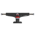 A set of two black 151 Stage 4 Hollow Full Bar Standard Trucks from Independent is shown from the front against a white background. These trucks feature red bushings and have “HOLLOW” printed in white on one side, combining both performance and durability in their classic Stage 4 design.