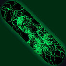 The Stranger Things Vecna 8.5in x 32.2in Santa Cruz Skateboard Deck features a glowing green design of the monstrous Vecna surrounded by electric lightning patterns on a dark background.