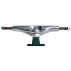 A set of T-II Catalyst Regen Thunder 148 Trucks featuring a metal hanger with a dark green baseplate and white bushing.