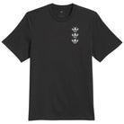 Introducing the TOS Curb Tee Black Multi (KS4338) from Adidas Skateboarding—a black short-sleeve t-shirt featuring three small adidas Originals Trefoil logos stacked vertically on the left chest, blending classic style with skate culture for versatile wear.