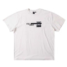 Tape Crux Former Tee Bone crafted from premium jersey cotton, featuring a white vintage style with a black screen print graphic that displays the word “FORMER” partially obscured by a black bar and a small camera image below the text. The tee is shown laid flat with the front facing upward.