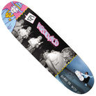 The Team A Hole Re-Issue 8.75 Krooked Skateboards Deck features cartoon artwork, a striking black-and-white photo of police in riot gear, pink graffiti text that reads “Krooked,” and a vibrant color photo of a skater with their board. Bold text elements ask “What’s in the police drink?” and proclaim “BORN TO WIN.” This re-issue deck reflects authentic street style and bold visual storytelling.