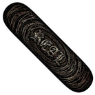 The Team Barbedwire Oval 8.5 Deck from Real Skateboards features a bold swirling barbed wire pattern and the word RECK in metallic, stylized lettering at the center, making its Barbedwire Oval design truly stand out.