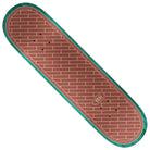 The Team EMB 8.25x31.8 White Real Skateboard Deck features bold graphics, including a red brick wall pattern with a teal green border and REAL branding, combining standout style with quality construction.