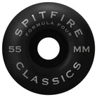 A Team Floral Black 54mm99A Formula Four Spitfire Wheels Classic with white branding text around the center hole. Premium Spitfire quality and durability.