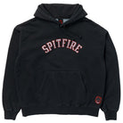 Team Lil Big Head Black Vintage Wash Pullover Hoodie Spitfire Wheels in a vintage wash black featuring a drawstring hood, a kangaroo pocket, red and white chest embroidery, and a small circular graphic near the bottom hem.