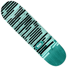 The Team Non-Fiction 8.12 Real Skateboards Deck features teal coloring with blacked-out text, letting phrases like “REAL” and “I don’t plan God” stand out, while obscured words add an air of mystery to this unique skateboard deck from Real.