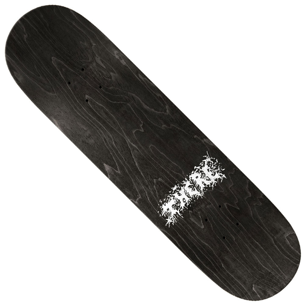 Introducing the Team Spikes 8.25 There Skateboards Deck—a sleek black skateboard deck featuring a striking white, abstract graffiti-style graphic near one end. The dark finish reveals the wood grain beneath, while pre-drilled holes for trucks make setup a breeze. Ideal for riders who want to showcase their style and rep Team Spikes Skateboards on every ride.