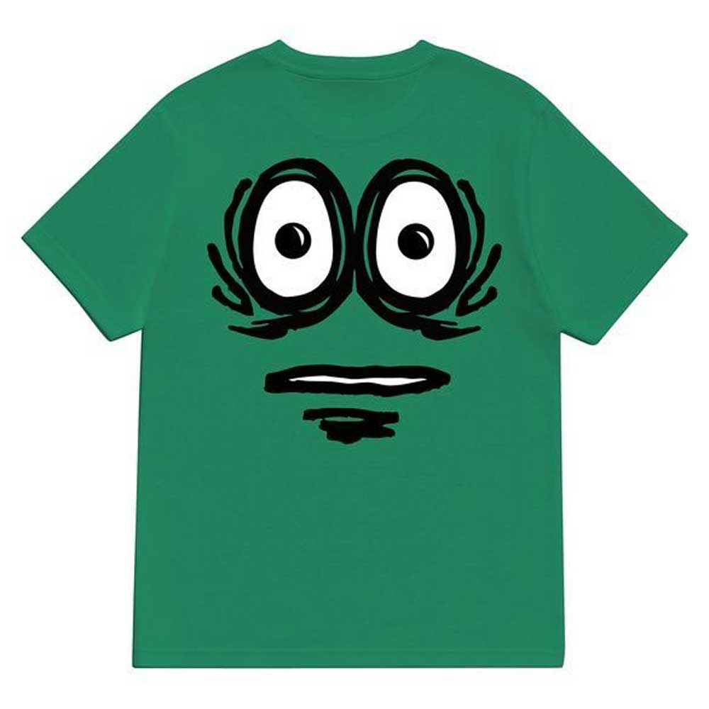 The Watermelon Tee Green Heroin Skateboards Tee features a simple black cartoon face with wide eyes, raised eyebrows, and a straight mouth printed on the front—ideal for fans of Heroin Skateboards.