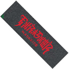 The Thrasher Chinatown Large Grip Tape by Mob features bold red Japanese characters and smaller white text on black griptape, set diagonally. A small green logo is in the top left corner. Size: 10in x 33in.