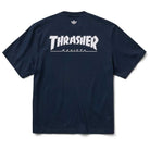 The Thrasher Magazine x Adidas AFA Tee Navy (KX4543) from Adidas Skateboarding features bold white "THRASHER REVISTA" lettering on the back and a small Adidas logo—an essential piece from the Thrasher x Adidas collection.