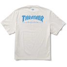 The Thrasher Magazine x Adidas AFA Tee White KX4544 features a blue THRASHER REVISTA graphic and an Adidas logo on the upper back, part of the Adidas Skateboarding collection.