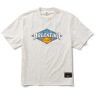 The Thrasher Magazine x Adidas AFA Tee White KX4544 features a vibrant geometric Argentina sun graphic on the front and a black-and-gold patch near the hem, inspired by classic Argentina football style.