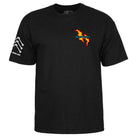 The Tommy Guerrero Bones Brigade Black Powell Peralta T-Shirt features a bold orange and yellow flame graphic with blue SUBSURF text on the chest, plus a crisp white logo graphic on the right sleeve.