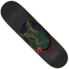 The Torres Guardian Pro Stumps 8.51in x 31.88in Creature Skateboard Deck features North American Maple, a black base, and a green dragon with large wings in a red-bordered oval atop a dark, swirling background.