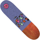 The Damion 8.5 TU Deck Transportation Unit Skateboards features a purple and orange design with cartoon figures holding green and pink umbrellas beneath raindrops, plus a "T.D.T. Theories of Atlantis" pink circle logo on the top left.