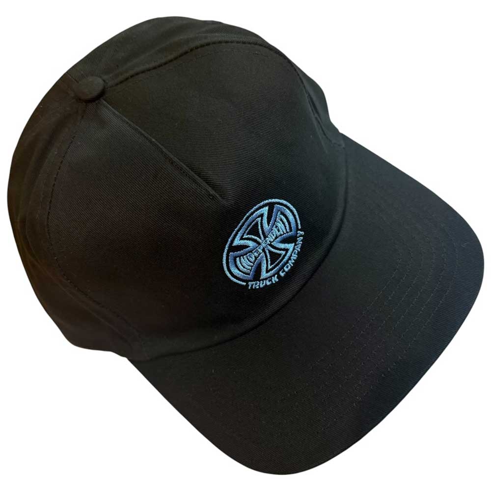 The Truck Co Legacy Black Hat Tan Snapback by Independent Skateboards is a low-profile, unstructured 6-panel hat with a blue embroidered TRUCK COMPANY circular logo and stylized front design. OS, unisex fit.