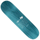 The True Fit In Pieces 8.25x31.5 Hayley Real Skateboard Deck features a teal wood grain finish with white center graphics, including the Real logo, a cup icon, and a mental health support message from In Pieces.