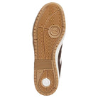 The Tyshawn 2 II Brown White HQ4735 Adidas Skateboarding Shoes feature a brown and tan outsole with a textured tread, circular heel design, chevron and straight lines for grip, plus an embossed adidas logo in the center.