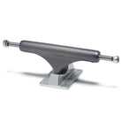 A pair of Ultra Low ST1 Inverted Hollow 8.0 Gunmetal Slappy Trucks, featuring a silver baseplate and a dark gray (gunmetal) hanger, sized at 8.0 inches, viewed from the side on a white background.