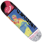 The Una Infared 8.28x31.7 Krooked Skateboards Deck features a vibrant, colorful design highlighted by a striking thermal image of people, bold black lettering, and a sketch of a person complemented by red Japanese text along the edge—perfectly capturing the unique Una Infared aesthetic.