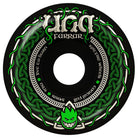Introducing the Una Trinity 54mm 97A Black F4 Spitfire Wheels: Featuring a bold green Celtic knot graphic, Farrar text, the iconic Spitfire logo, and detailed phrases—including “live to burn,” “burn to live,” and “Spitfire full contact wheels 54mm 99du” adorned around the edge. Expertly crafted by Spitfire Wheels for reliable performance, these wheels are available in a versatile and responsive 97A formula for all-around skating.