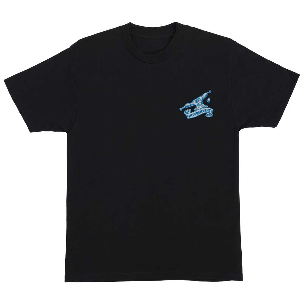 The Under The Bridge Heavyweight T-Shirt Black Independent is a men’s regular fit tee with a small blue skateboarder graphic above text on the left chest—ideal for Independent Trucks fans.