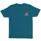 The Under The Bridge Heavyweight T-Shirt in Galapagos Blue by Independent features a small red and white skateboarder graphic with “SKATEBOARDING” on the upper left chest—ideal for fans of Independent Trucks.