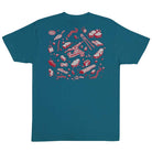 The Under The Bridge Heavyweight T-Shirt in Galapagos Blue by Independent features a bold back graphic with skateboarding items and the iconic INDEPENDENT logo—perfect for fans of Independent Trucks.