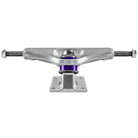 A set of two V-Hollow 5.2 Polished Venture Trucks with silver finish and purple bushings, viewed from the front on a white background. The baseplate is at the bottom, and the axle extends out horizontally on each side.