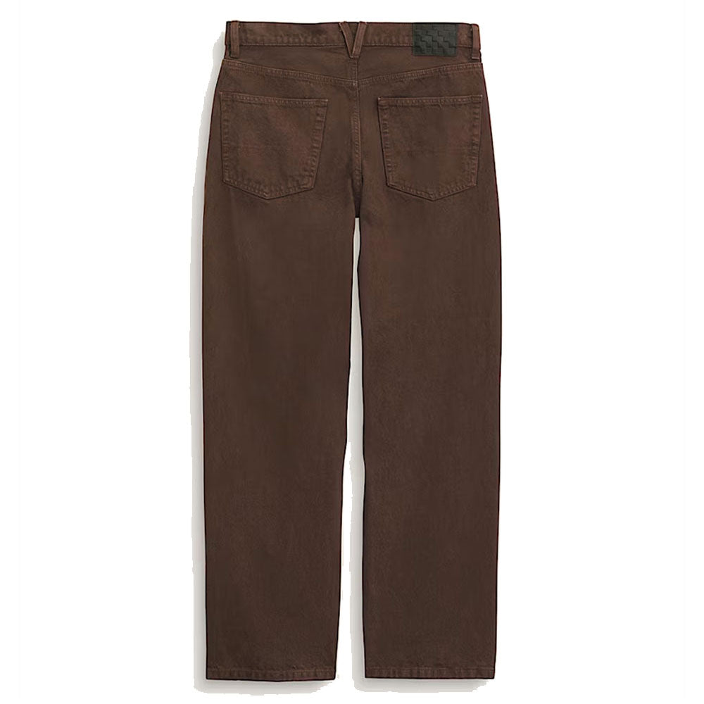 The Vans Loose Denim Dark Brown VN000PH6DRB1 Skate Check 5 Pants feature a loose fit, straight leg cut, two rear pockets, belt loops, and classic 5-pocket styling shown from the back.