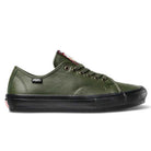 The Vans Skate AVE Classic x Hockey Green Black VN000Z97203 leather skateboard shoe features a green low-top design with black laces, a black rubber sole, and a small black heel label, shown in side view on a white background.