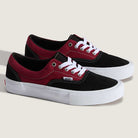 Vans Skate Era Black Dark Red VN000ECRBDK1 suede rubber shoes with padded collar, black toe and sides, maroon uppers, white stitching/laces, and white rubber soles, displayed on a plain light background.