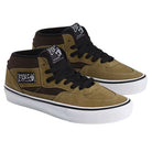 Vans Skate Half Cab Olive Brown VN0A5FCDOVB suede skateboarding shoes in olive brown mid-top style, featuring black laces, a white rubber sole, and a square branded patch on the side.