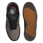 Top view of gray suede Vans Skate Kyle Walker Wafflecup Ripstop Bungee VN000DA49JC Suede Rubber Skateboarding Shoes with black laces and a gum rubber waffle-patterned sole.