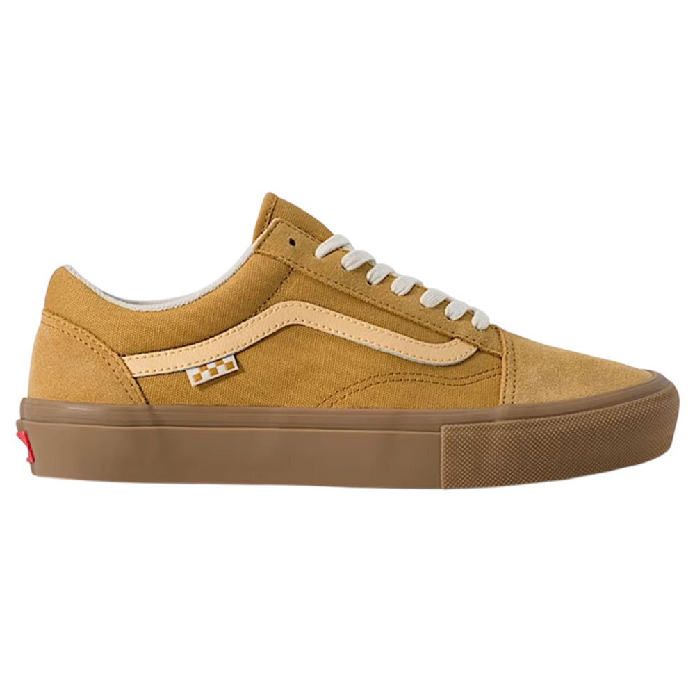 Vans Skate Old Skool Autumn Brown VN000EDNGR8 suede skateboarding shoes featuring a low-top silhouette, signature side stripe, white laces, and a thick rubber sole.