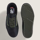 A pair of Vans Skate Half Cab Walnut Gum VN0A5FCD77J1 suede skateboard shoes, shown from above and below, featuring a textured rubber sole and Vans branding on the insole.
