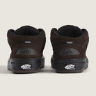 A rear view of Vans Wafflecup Half Cab Rizzo Brown Black VN000D9ZY491 suede skate shoes with black soles, WaffleCup construction, and visible Vans “Off the Wall” logo on heel tabs and rubber heel patches.