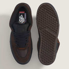 The Vans Wafflecup Half Cab Rizzo Brown Black VN000D9ZY491 Suede Skate Shoes are shown from above; one displays black laces and branding, while the other highlights the signature textured Wafflecup rubber sole.