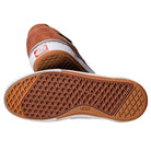 A pair of Vans Skate Kyle Walker Wafflecup Tortoise Shell VN000DA41RE1 Suede Rubber Shoes—one shoe shows the waffle-patterned sole with the Vans logo, the other displays the red Off the Wall logo on the heel.