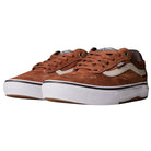 The Vans Skate Kyle Walker Wafflecup Tortoise Shell VN000DA41RE1 features brown suede, PopCush footbeds, white side stripes and rubber soles, brown laces, and black accents—shown angled on a white background.