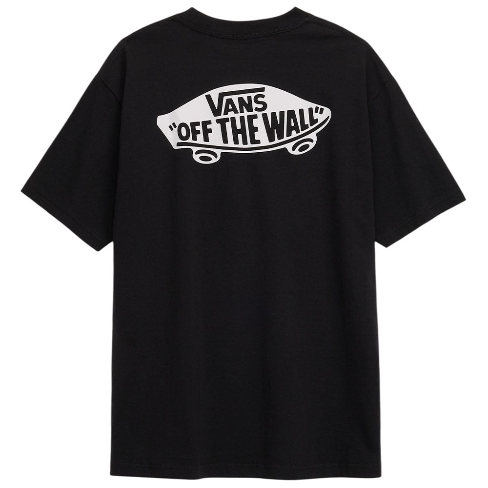 The Vans Tee Skate Double Standard Black White VN000SYDY28 features a bold white Off The Wall skateboard logo on the back—a must-have black and white T-shirt for skate enthusiasts.