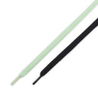 Two flat shoelaces—one light liquid lime, one wolf grey-black—laid side by side on white, perfectly complementing Verdugo Mountain Dunk Low Pro HQ1626300 Nike SB suede shoes.