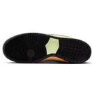 The image shows the outsole of the Verdugo Mountain Dunk Low Pro HQ1626300 Nike SB Suede Shoes, featuring black tread with circular and linear patterns, and a light liquid lime section in the middle displaying the Nike SB logo.