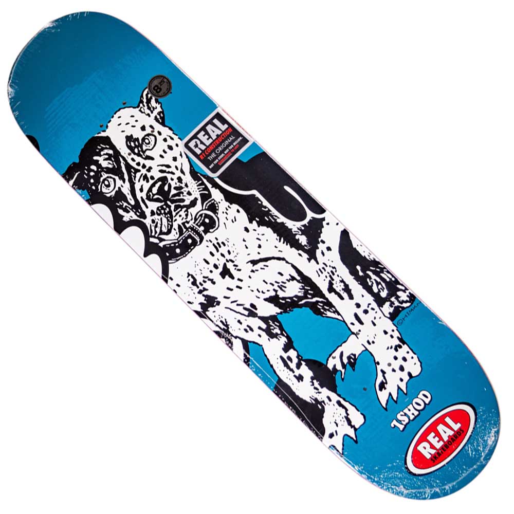 The Verdy Ishod 8.25 Real Skateboard Deck Skateshop Day features a blue deck with a black and white bulldog illustration—ideal for collectors seeking exclusive skateboard drops and limited edition releases.