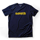 Vintage Navy Tee I Path Skateboarding in premium cotton features “xpath” boldly displayed in yellow Old English-style lettering, centered on the chest. Proudly made in the USA, this IPATH vintage logo t-shirt blends classic style with exceptional comfort.