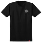 Webbed Classic YOUTH Tee Black White Spitfire Wheels T-Shirt featuring a small circular logo on the left chest and a small red logo tag on the bottom hem.