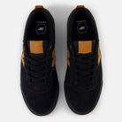 Top view of White Black 306 BON New Balance Numeric suede skateboarding shoes with brown accents, displayed on a white background—Jamie Foy’s pro model vulcanized sneakers.